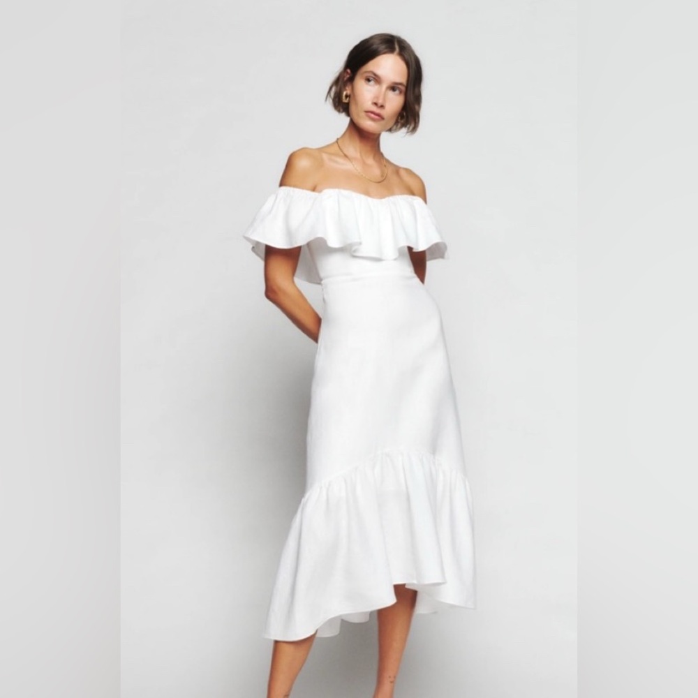 Reformation Strapless White Dress-size:6-worn 1x